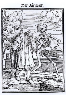 Death and the Old Man, from 'The Dance of Death', engraved by Hans Lutzelburger, c.1538 (woodcut) (b a Hans Holbein Il Giovane