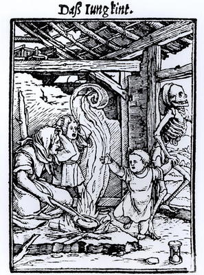 Death Taking a Child, from the 'Dance of Death' series, engraved by Hans Lutzelburger, c.1526-8 (woo a Hans Holbein Il Giovane