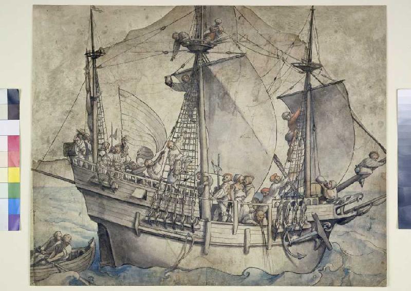 Ship with armed men a Hans Holbein Il Giovane