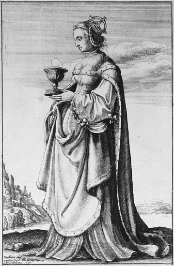 St. Barbara, etched by Wenceslaus Hollar a Hans Holbein il Giovane. (Laboratorio )