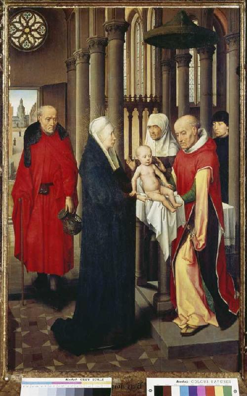 The representation in the temple rights panel of the three king altar. a Hans Memling