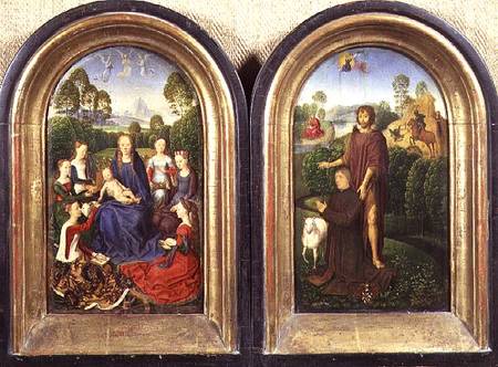 Diptych of Jean du Cellier: The Virgin and Child with Saints and the donor presented by St.John the a Hans Memling