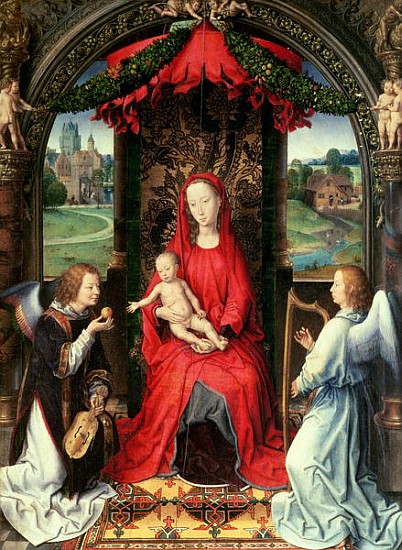 Madonna and Child Enthroned with Two Angels a Hans Memling