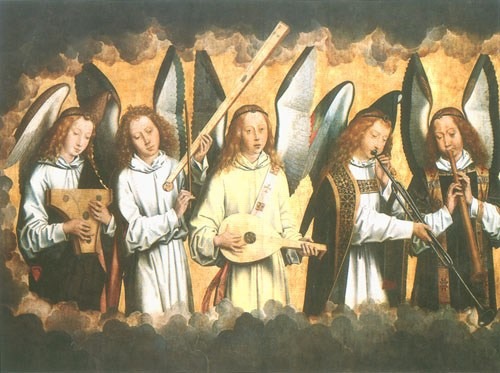 Angel playing instruments (right wing) a Hans Memling