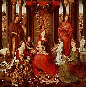 The mystical wedding of the St. Katharina.Madonna, both of Johannes, Katharina, angel a Hans Memling