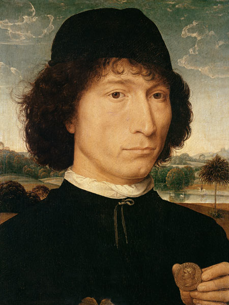 Portrait of a Man holding a coin of the Emperor Nero, c.1473-74 a Hans Memling