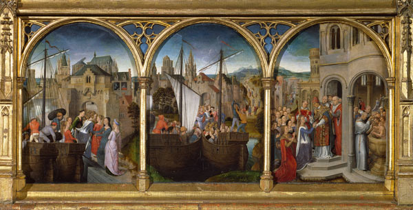 The arrival of St. Ursula and her companions in Rome to meet Pope Cyriacus a Hans Memling