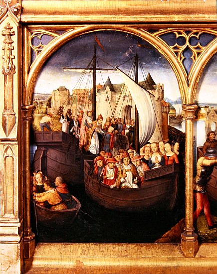 The Departure of Saint Ursula from Basle, panel from The Reliquary of St. Ursula, 1489 (detail of 18 a Hans Memling