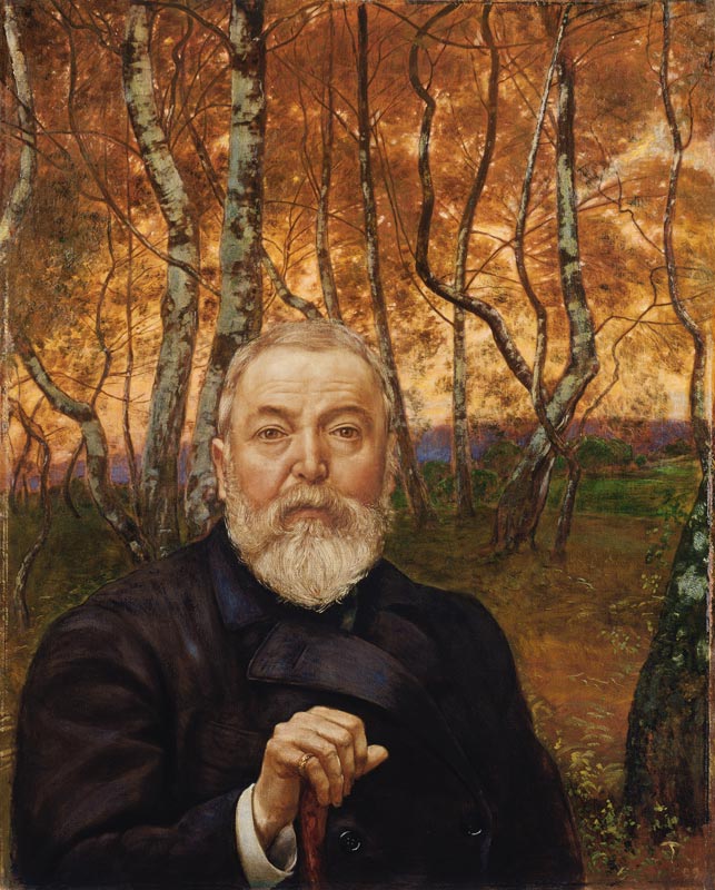 Self-Portrait in front of a Birch Forest a Hans Thoma