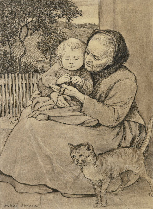 Sitzende alte Frau mit Kind a Hans Thoma