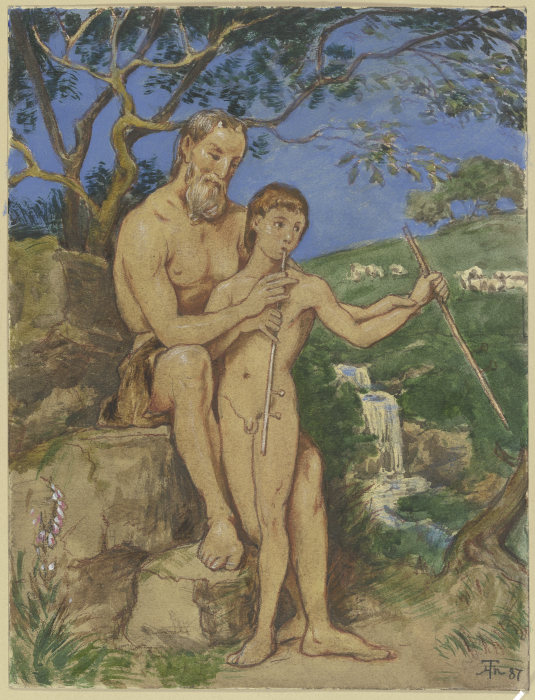 Old and young faun a Hans Thoma