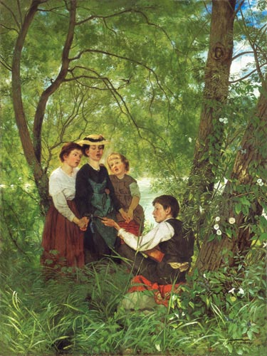 Song in the greenery a Hans Thoma