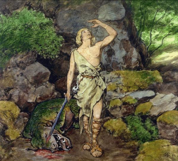 Siegfried having defeated the Dragon a Hans Thoma