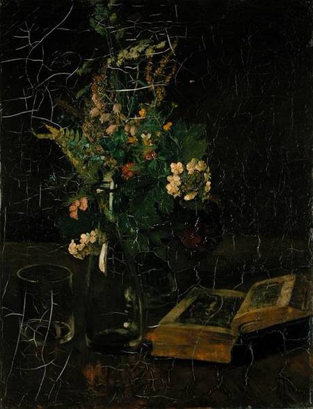 Still Life with a Bunch of Flowers and a Bible a Hans Thoma