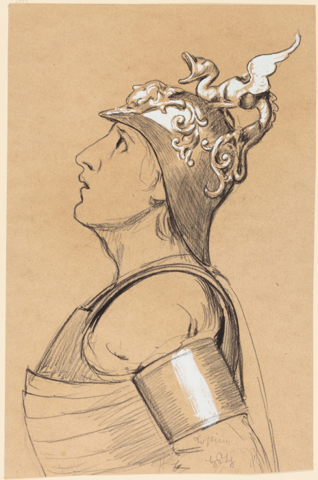 Valkyrie (Costume Study for Bayreuth) Head with Helmet a Hans Thoma