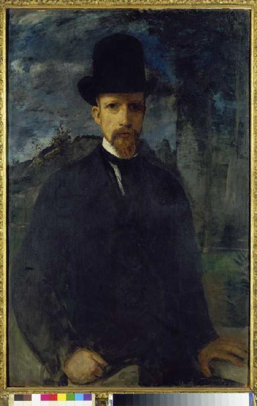 Self-portrait with a high hat. a Hans von Marées