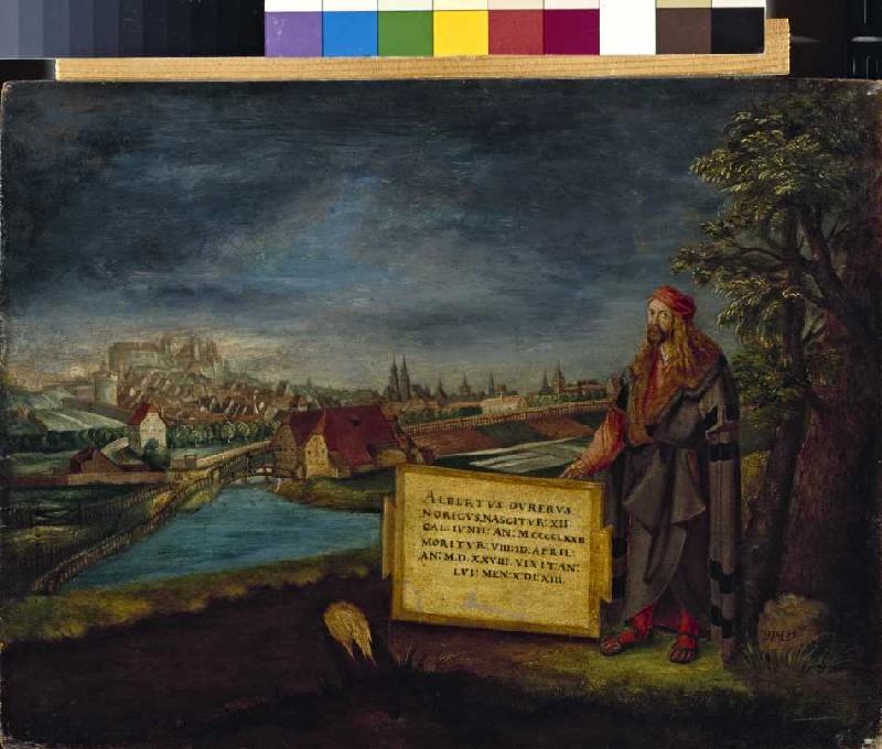 Blick auf Nürnberg mit Altbrecht Dürer im Vordergrund a Hans Sebald Lautensack