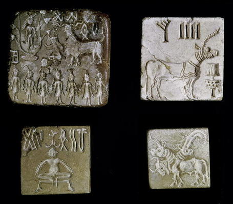 Four seals depicting mythological animals, from Mohenjo-Daro, Indus Valley, Pakistan, 3000-1500 BC ( a Harappan