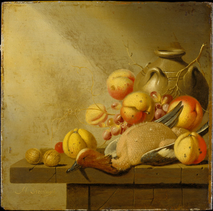 Still Life with Fruit and Plucked Duck a Harmen van Steenwyck