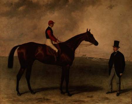"Gladiateur" with Harry Grimshaw up and his owner, Count Frederic de Lagrange a Harry Hall