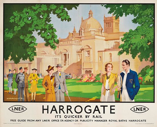 Harrogate, its Quicker by Train', poster advertising rail journeys a Harry Tittensor