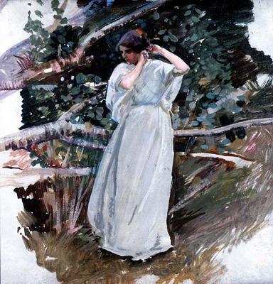 Young woman in a long white dress (panel) a Harry Watson