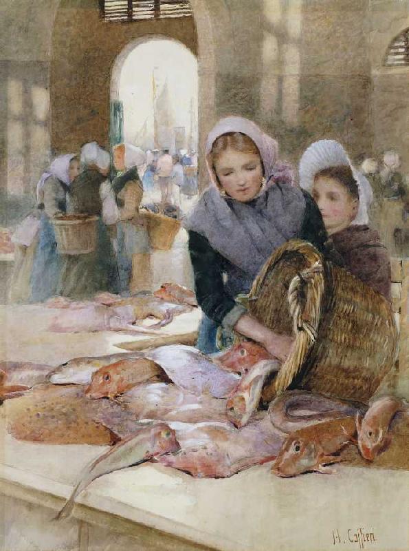 Frauen auf dem Fischmarkt, Boulogne (?). a Hector Caffieri