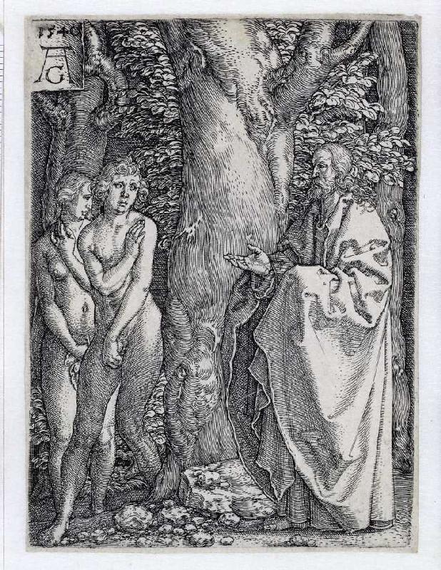 Die Geschichte von Adam und Eva: Adam und Eva bedecken ihre Scham a Heinrich Aldegrever