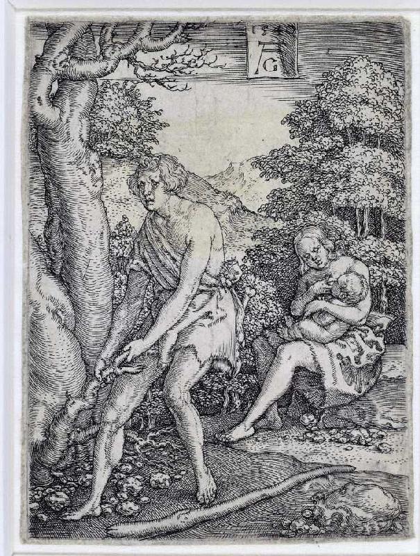 Die Geschichte von Adam und Eva: Adam und Eva arbeiten a Heinrich Aldegrever