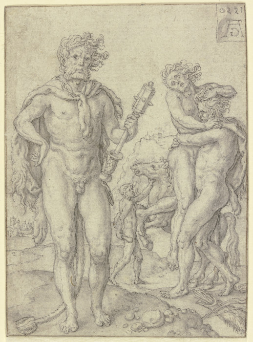 Herkules als Triumphator; Herkules und Antäus; Herkules bändigt die Rosse des Diomedes a Heinrich Aldegrever