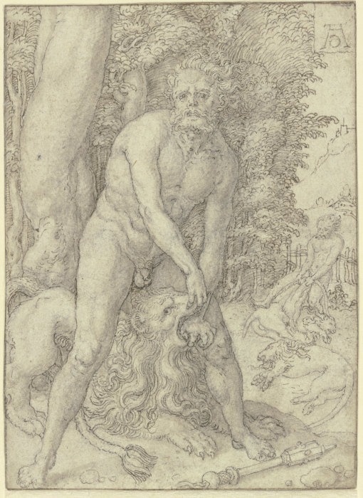 Herkules bezwingt den Nemäischen Löwen a Heinrich Aldegrever