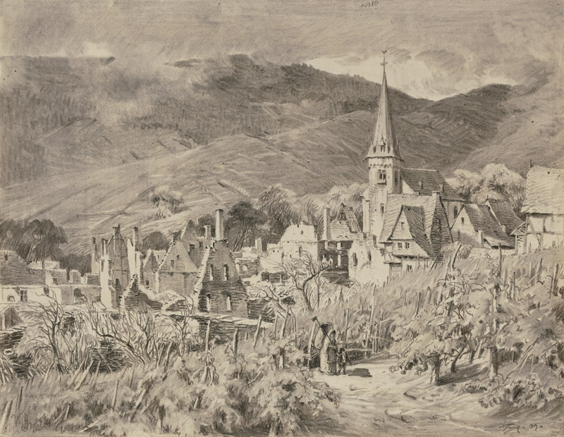 Ansicht eines ruinösen Dorfes, umgeben von Weinbergen a Heinrich Funk