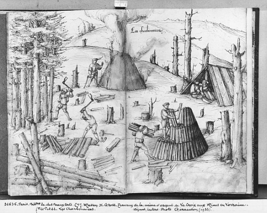 Silver mine of La Croix-aux-Mines, Lorraine, fol.21v and 22r, coalmen, c.1530 a Heinrich Gross or Groff