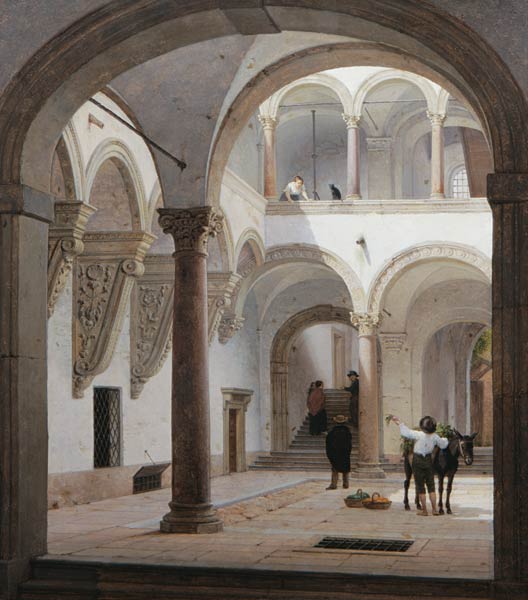 Courtyard of the Palazzo Fava, Bologna - Heinrich Hansen riproduzione stampata o copia dipinta a mano e ad olio su tela