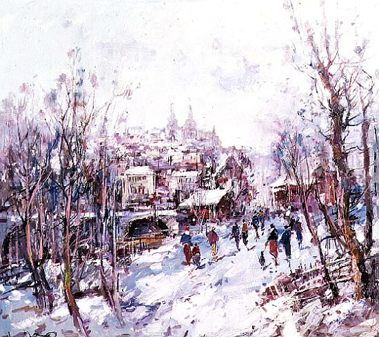 Winter Scene in a French Cathedral Town a Heinrich Hansen