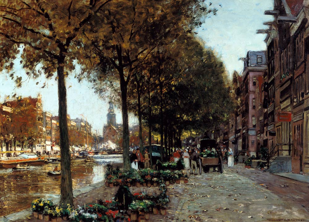 Flower market in Amsterdam. a Heinrich Hermanns