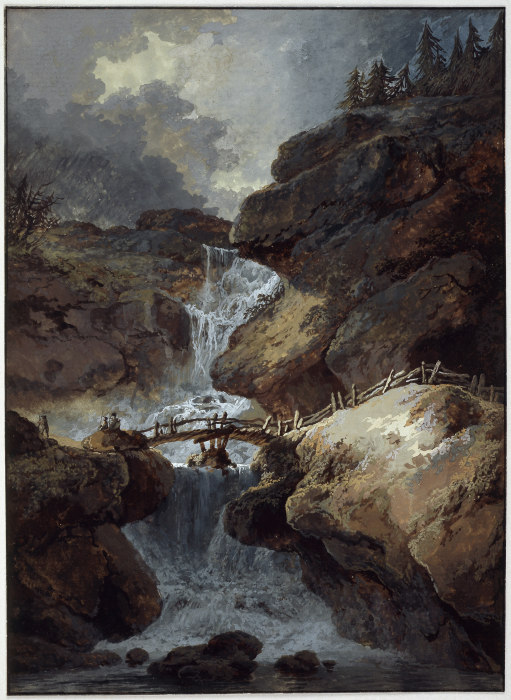 Wasserfall in einer Felsenschlucht bei Gewitterstimmung a Heinrich Wüest