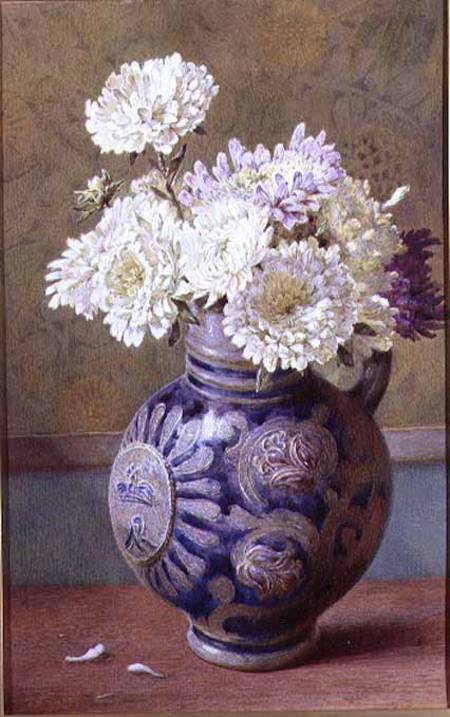Chrysanthemums in a stoneware jug a Helen Cordelia Coleman Angell