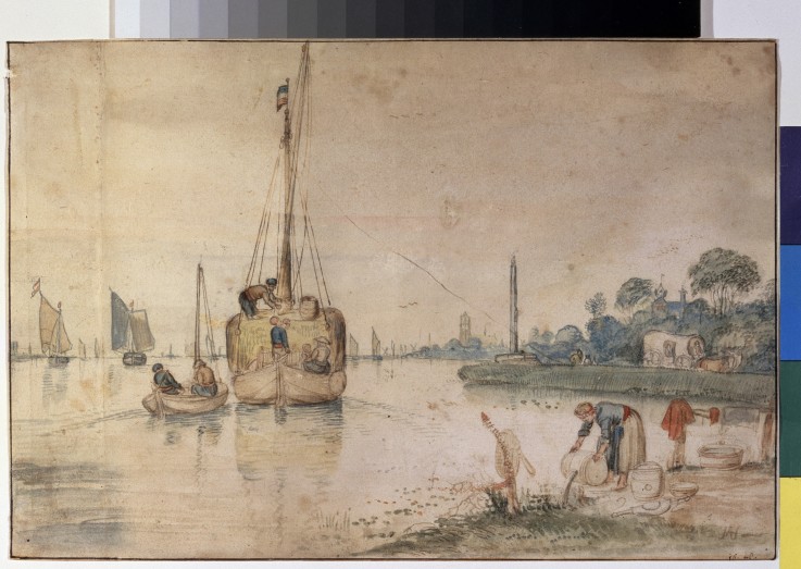 A barge with hay a Hendrick Avercamp