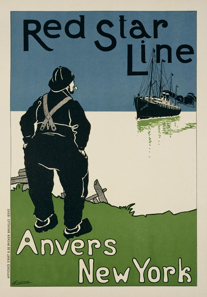 Reproduction of a poster advertising 'The Red Star Line, from Anvers to New York' a Hendrick Cassiers