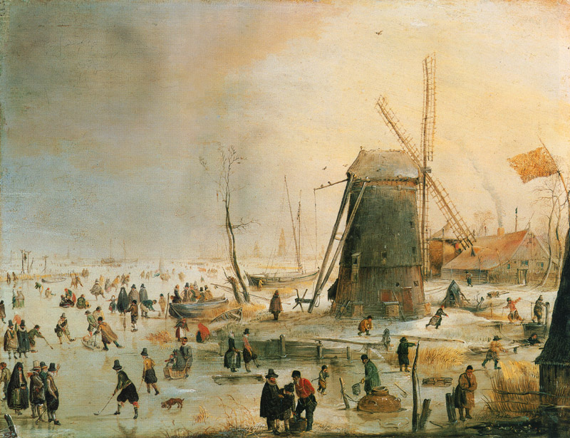 Winter landscape with skate drivers for a windmill a Hendrik Averkamp