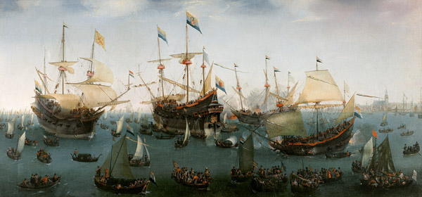 De terugkeer in Amsterdam van de tweede expeditie naar Oost-Indië a Hendrik Cornelisz. Vroom
