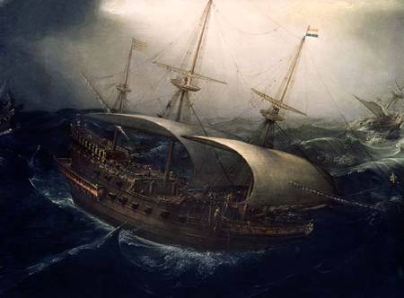 Dutch Battleship in a Storm  (detail) a Hendrik Cornelisz. Vroom