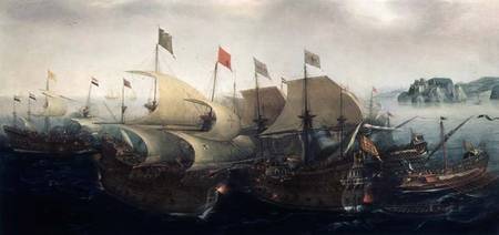 A Sea Action, possibly the Battle of Cadiz a Hendrik Cornelisz. Vroom