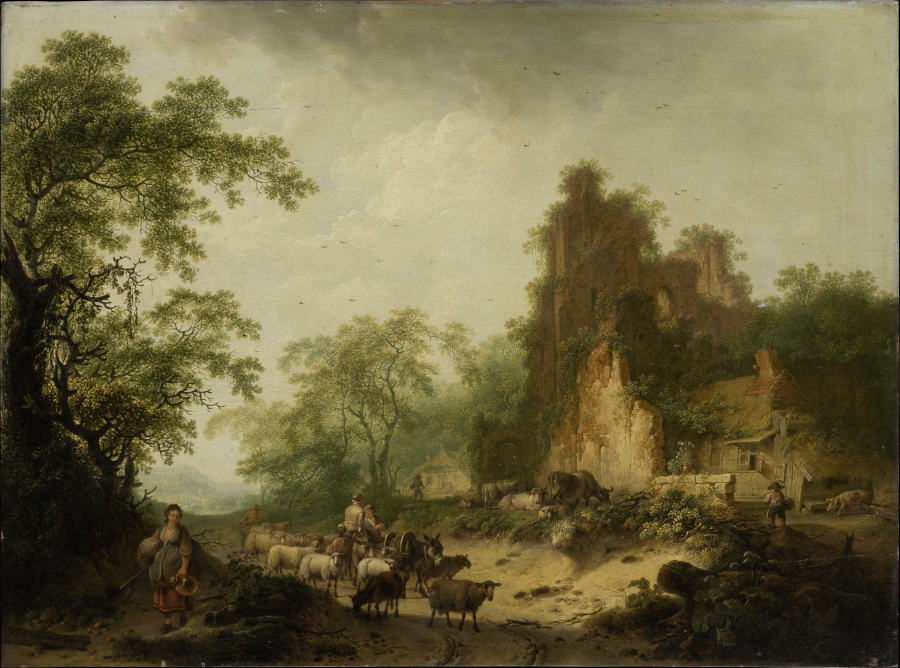 Landscape with Herd of Sheep in Front of a Peasant Hut in a Ruins a Hendrik Meyer