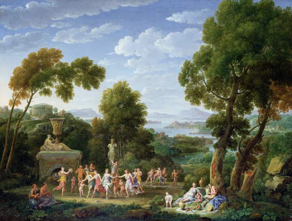 A Wooded Italianate Landscape with Nymphs Dancing a Hendrik van Lint