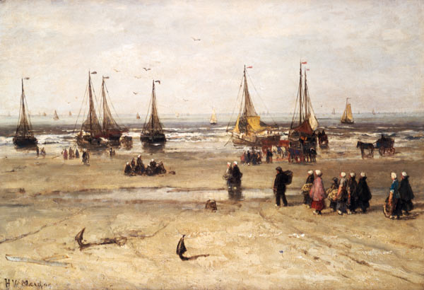 Sea beach with fishing boats and fisherman people a Hendrik Willem Mesdag