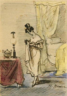 Young Lady at Home (ink & w/c on paper) 2:Jeune fille dans un interieur; intimite; a Henri Bonaventure Monnier