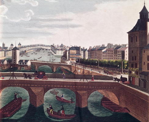The Pont au Change and the Pont Notre Dame, c.1815-20 (colour engraving) (detail of 220485) a Henri Courvoisier-Voisin
