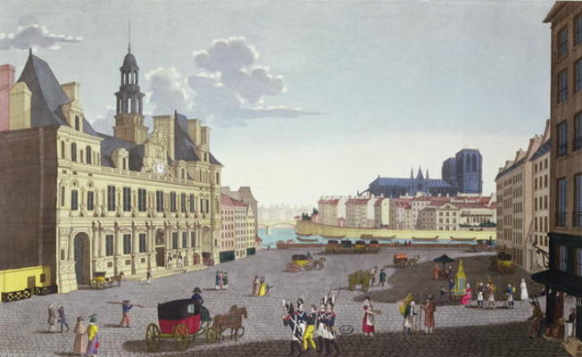 View of the Place de l'Hotel de Ville, as seen from the Rue du Mouton, engraved by Guiguet, c.1815-2 a Henri Courvoisier-Voisin